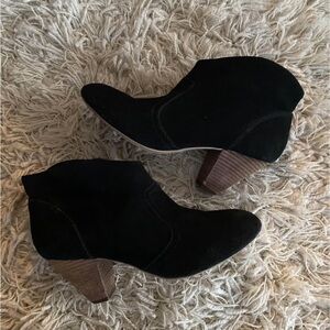 Bakers Black Suede Women's Ankle Booties with Stacked Heel
